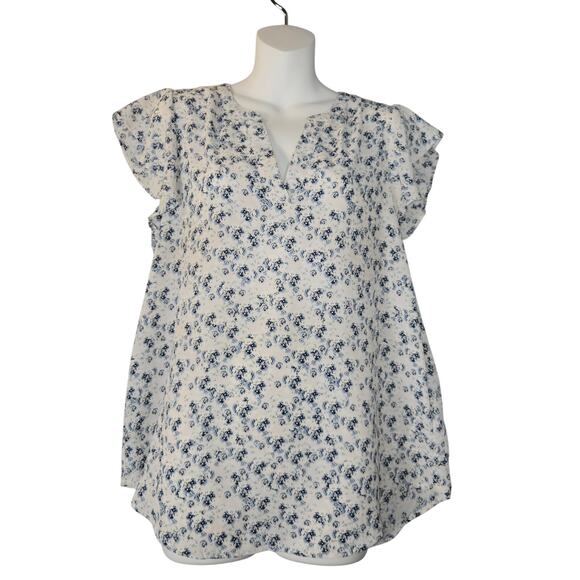 Adrianna Papell Womens Medium Blouse Ditsy Floral Lightweight Flowy Cottagecore - Picture 1 of 10